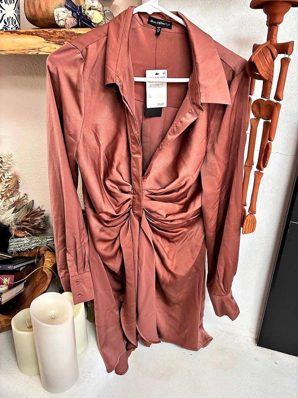 Nordstrom Rack Ruched Shirt Dress in Pink Size Medium NWT